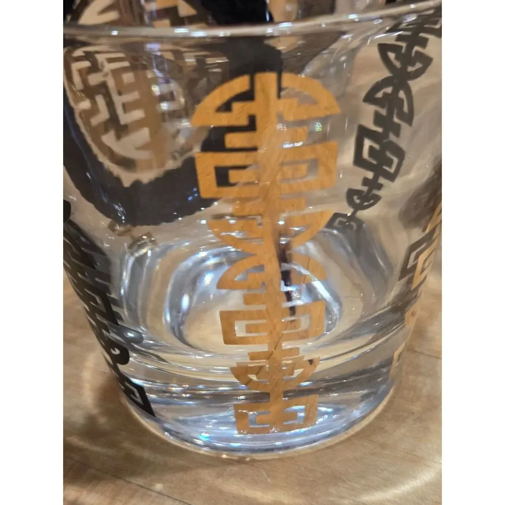 Vintage Mid Century Culver Asian Dynasty Gold Black Rocks Glasses Set 5 Lowball